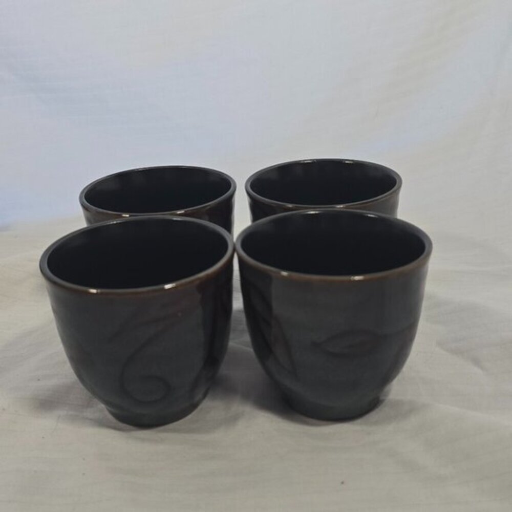 Japanese ceramic flower design tea cup set‎ blue & brown abstract leaf design
